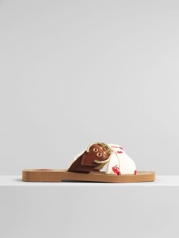 Chloé Sandalias Mujer Mule Blancas Rojas Calfskin & Polyester PMLK01248